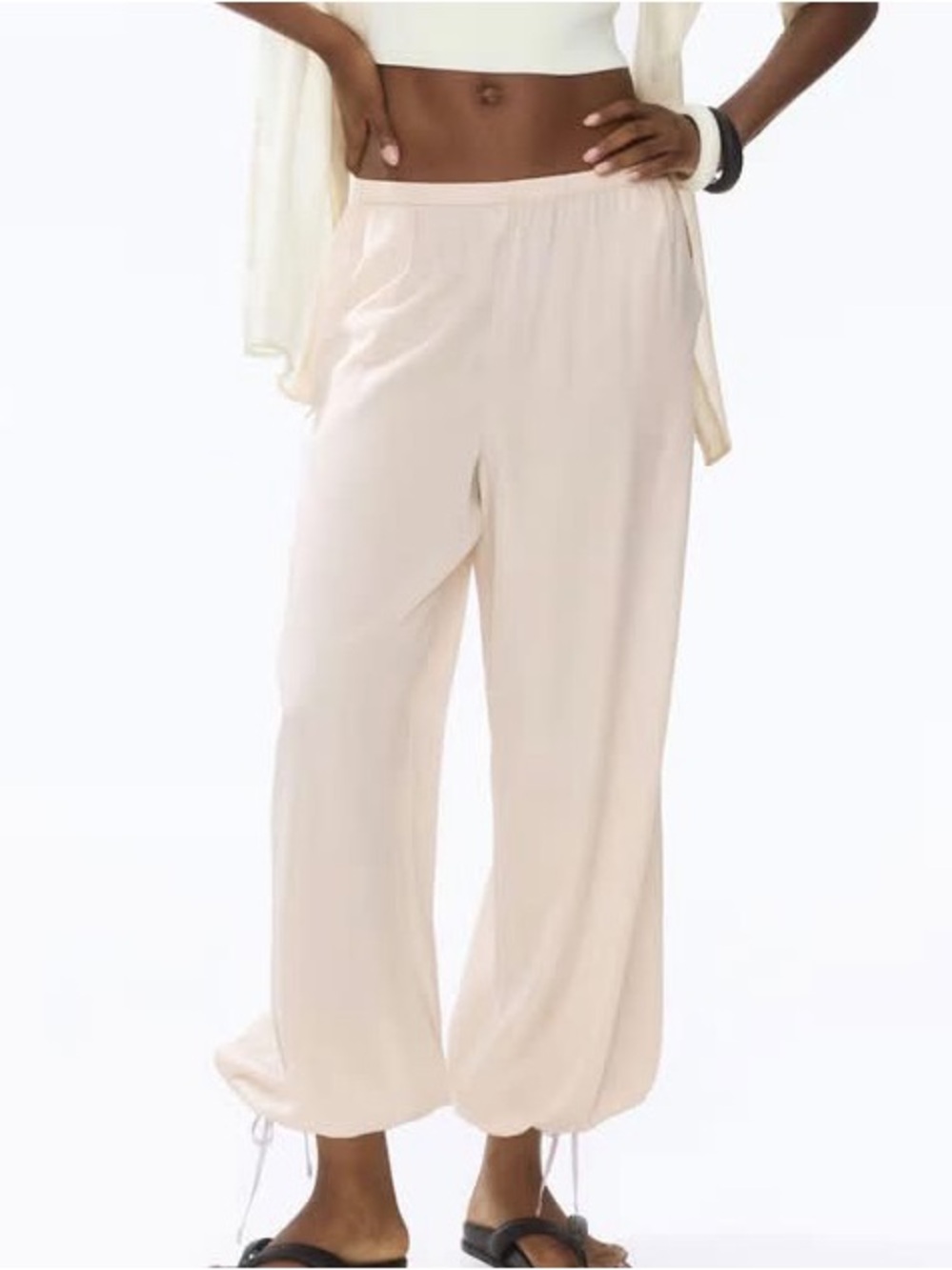 H&M Cream Satin Track Pants with Drawstring Waist - Picture 3 of 3